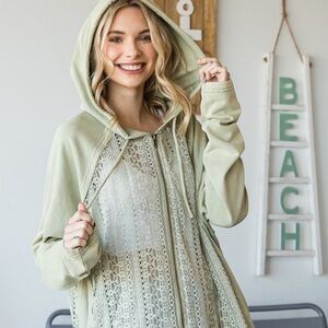 Oli & Hali Green Hooded Jacket with Lace Detail